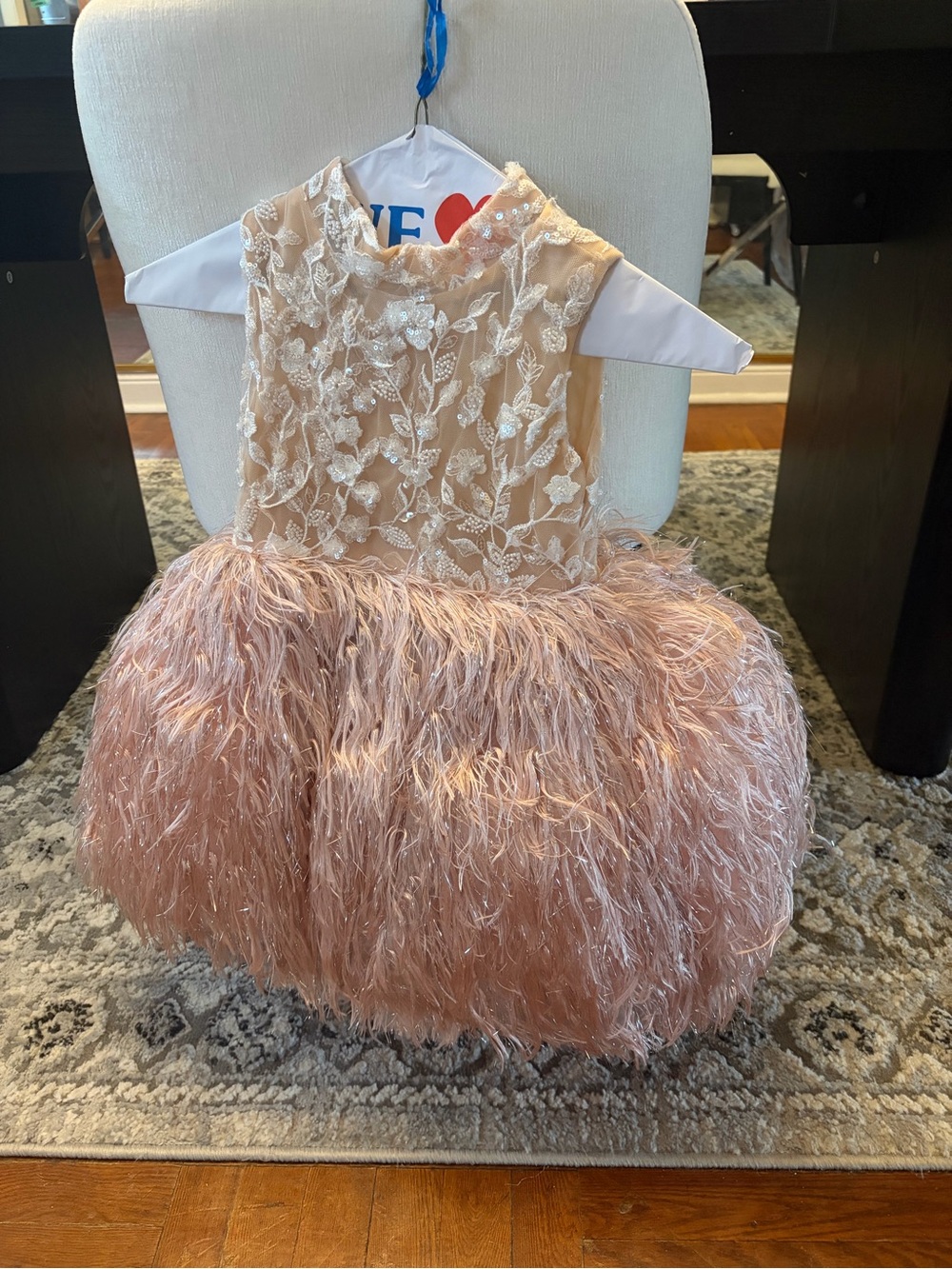 Embellished Blush Pink Feather Party Dress